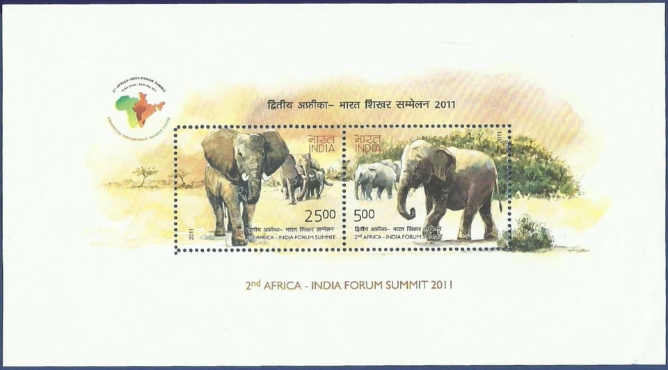 India 2011 MNH SS, Wild Animals, India & Africa Elephants  - Image 1 of 1