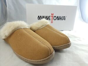 Brand New Minnetonka Women's Pile Lined Mule Slippers Taupe Choose Your Size 