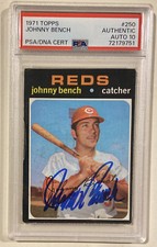 1971 Topps JOHNNY BENCH Signed Baseball Card #250 PSA/DNA Auto Grade 10