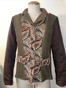 Orvis patchwork jacket paisley tapestry felted Ribknit size 8 (0723) - Picture 1 of 7
