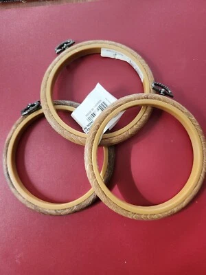 Lot of 3 Westex Wood Look Flexi-Hoop Cross Stitch Hoops 4" Inside - Image 1 of 4