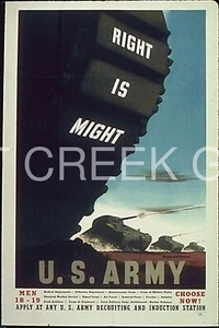 WWII Poster, Tanks, "RIGHT IS MIGHT U.S. ARMY MEN" Art Print on 11x14" 22515 - Picture 1 of 1