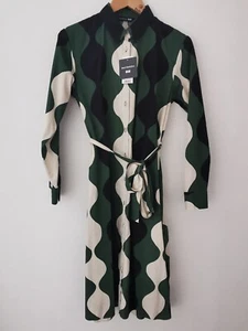 BNWT Uniqlo x Marimekko Black Wave Striped Cotton Shirt Dress Size Small * NEW - Bild 1 von 12