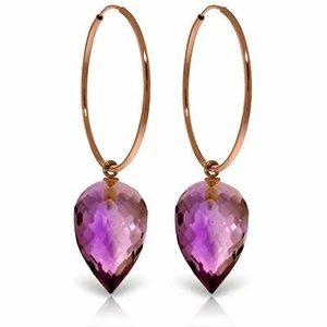 19.0 Carat 14K Solid Rose Gold Hoop Earrings w/ Pointy Briolette Drop Amethysts - Picture 1 of 4