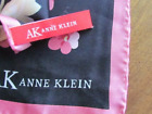 New Anne Klein Floral Abstract Vintage Silk Twill Scarf Black Pink Pale blue