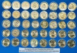 COMPLETE Presidential Dollar Set of 40 Brilliant Uncirculated Coins in Capsules - Picture 1 of 8