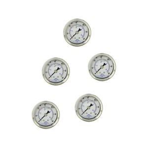 5 PACK LIQUID FILLED PRESSURE GAUGE 0-60 PSI, 1.5" FACE, 1/8" NPT BACK MOUNT - Picture 1 of 3