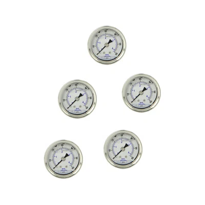 5 PACK LIQUID FILLED PRESSURE GAUGE 0-60 PSI, 1.5" FACE, 1/8" NPT BACK MOUNT - Image 1 of 3