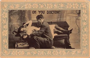 Postcard Antique "Oh You Doctor!" Embossed Border Reclining Lady Man M.D. Bag B6 - Picture 1 of 2
