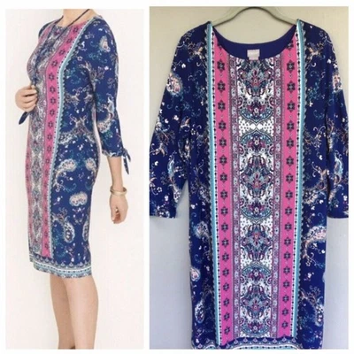 Vestido Chico's Shift Mujer 2/L Estampado Marroquí Jersey Elástico Lápiz Midi Fiesta Foto 1 de 4