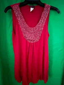 VINTAGE AGENDA Midi Dress - Red, Sleeveless, Belted, Embroidered, Beaded - Picture 1 of 6