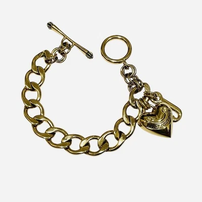 Pulsera Y2K Juicy Couture J Starter Charm enchapada en oro cadena corazón palanca Foto 1 de 4