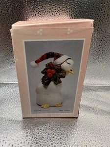Pato de cerámica navideña vintage 1987 regalos artísticos hechos a mano - Imagen 1 de 7