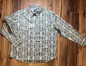 Big Men’s Wrangler Western Shirt|2XL|Long Sleeve|Pearl Snap|Patterned Green|NWT - Picture 1 of 18