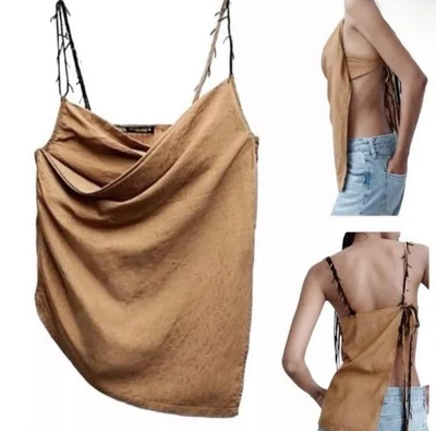 Camiseta sin mangas Zara con tirantes con cuentas para mujer pequeña bronceada festival boho hippie Y2K playa nueva con etiquetas Foto 1 de 4