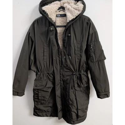 ZARA Fleece Lined Hooded Parka Jacket Women's Size S - Image 1 of 4