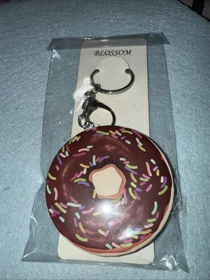 Blossom Double Sided Mirror Purse Charm/Keychain Silver Tone Chocolate Donut - Image 1 of 4
