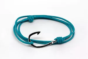Handmade Turquoise Leather Nautical Rope Cord Silver Fish Hook Bracelet Fashion - Picture 1 of 1