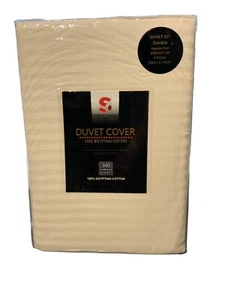300 T/C COTTON DOUBLE SET CREAM SMALLSTRIPE EGYPTIAN COTTON DUVET SET HOTEL L163 - Picture 1 of 2