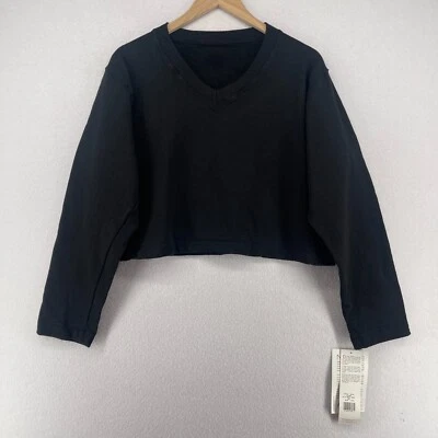 Blusa DANSKIN G/XL Cropped Nadia Comaneci Lã Decote V Preta NOVA - Imagem 1 de 4