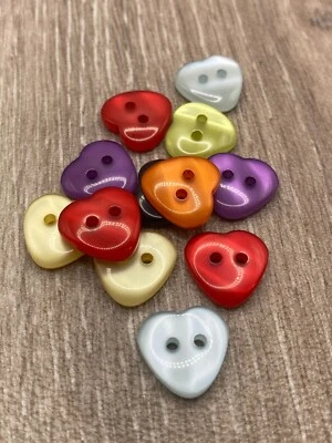 15mm Mixed Colour Love Heart Buttons Resin High Quality 2 Hole Cardigans Knit - Image 1 of 4