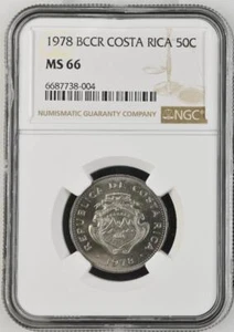 Costa Rica 50 Centimos 1978 BCCR NGC MS 66 - Picture 1 of 2