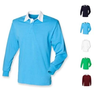 Mens Rugby Shirt Long Sleeve Cotton Polo Casual Collared Top Front Row - Picture 1 of 14