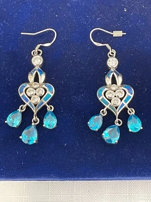 sterling silver earrings london blue topaz, lapis, diamods - Image 1 of 4