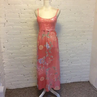 La Perla 90s Lentejuelas Top Correa Espagueti Vestido de Noche Rosa Floral 42 Foto 1 de 4