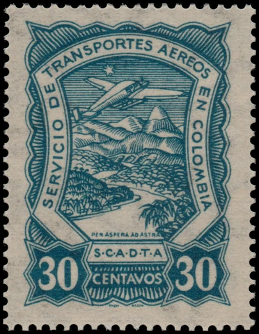✔️ COLOMBIA SCADTA 1923 - AIRPLANE OVER RIVER - SC. C42 ** MNH [SCDT33] Cover