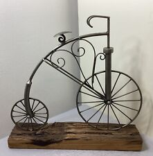 Large Textured Wood w. Decorative Display Iron Bicycle Sculpture Ornament