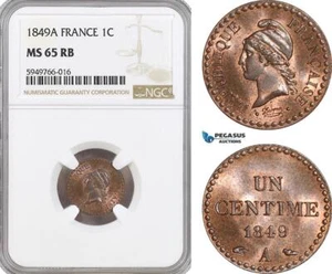 AG576, France, Second Republic, 1 Centime 1849-A, Paris, NGC MS65RB - Picture 1 of 1