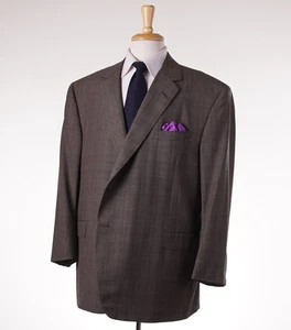NWT Custom Oxxford Highest Quality Brown Glen Check Wool Suit US 52S Short - Picture 1 of 12