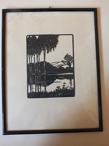 Scherenschnitt - gerahmt - Landschaft mit See - Bild 1 von 5