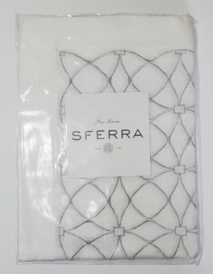 Sferra Dutchess Table Runner White Linen Silver Metallic Embroidery 15x72" New  - Image 1 of 4