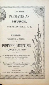Erste Presbyterianische Kirche Hornellsville NY 1880 Gebetstreffen Themen Broschüre - Bild 1 von 2