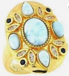 Anillo Sheryl Jones Gemas Preciosas Larimar, Circón y Espinela Negra Chapado en Oro 22K 7 - Imagen 1 de 2