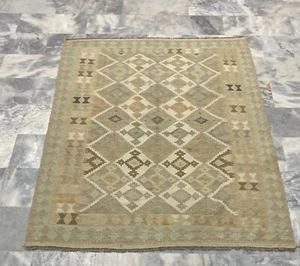 Alfombra Kilim Afgana Vintage Multicolor Lana Salón Azteca Kilim 150x196cm - Imagen 1 de 3