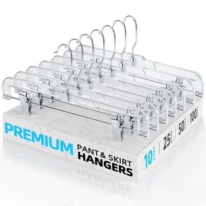 Clear Skirt Hangers with Clips Non-Slip Plastic Pant Hangers with Adjustable ... - Picture 1 of 9