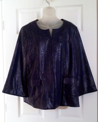 Susan Graver Faux Leather Blazer L Croco Embossed Brushed Zip Jacket Snakeskin - Image 1 of 4