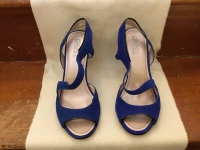 DKNY cobalt blue suede slingback stiletto high heel peep toe Sandals - Image 1 of 4