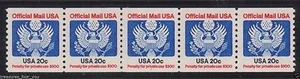 US Official Mail 20¢ USA O-135 PL#1 PNC5 Seal Eagle Coil Stamp Strip MNH - Picture 1 of 2