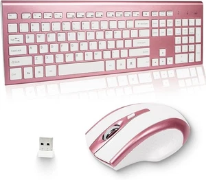 Pink Rose Gold 17inch Full Size 2.4G USB Ergonomic Wireless Keyboard Mouse - Picture 1 of 7