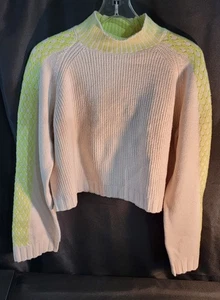 Nuevo con etiquetas Suéter Recortado Wild Fable Talla Pequeña Crema Verde Lima Simulado Cuello Alto Lrg - Imagen 1 de 11