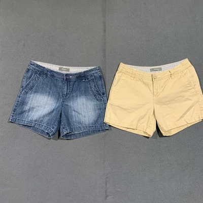 Natural Reflections Shorts Size 2 Lot of 2 Ladies Blue Tan Cotton Blend Casual - Image 1 of 4