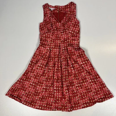 Vestido Maggy London Floral Línea A Talla 2 Rojo Estampado Roseta Cuello en V Hasta la Rodilla Foto 1 de 4