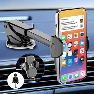 Car Phone Holder Strong Suction Sturdy Vent Clips Stable One-Click Release Black - Picture 1 of 9