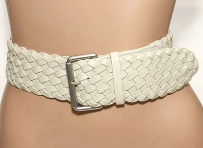 Cinturón de cuero blanco roto trenzado ancho GAP - Hebilla de rodillo - Talla S/M - 39" de largo Foto 1 de 4
