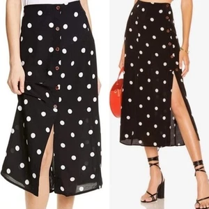 FREE PEOPLE Retro Love Black & White Polka Dot Button Close Midi Skirt Size 8 - Picture 1 of 7