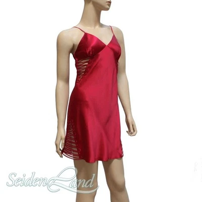 100% Seide Nachthemd EDEN PIPING uni von Luna di Seta rot oder ocean - Bild 1 von 2